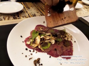 Beef Carpaccio mushroom salad summer truffle aged parmesan